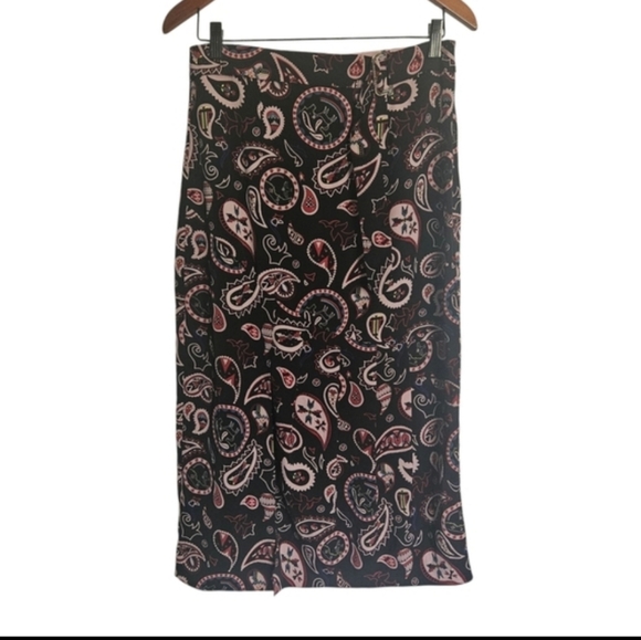 Ted Baker London Black and Pink Paisley Midi Skirt - Picture 1 of 12